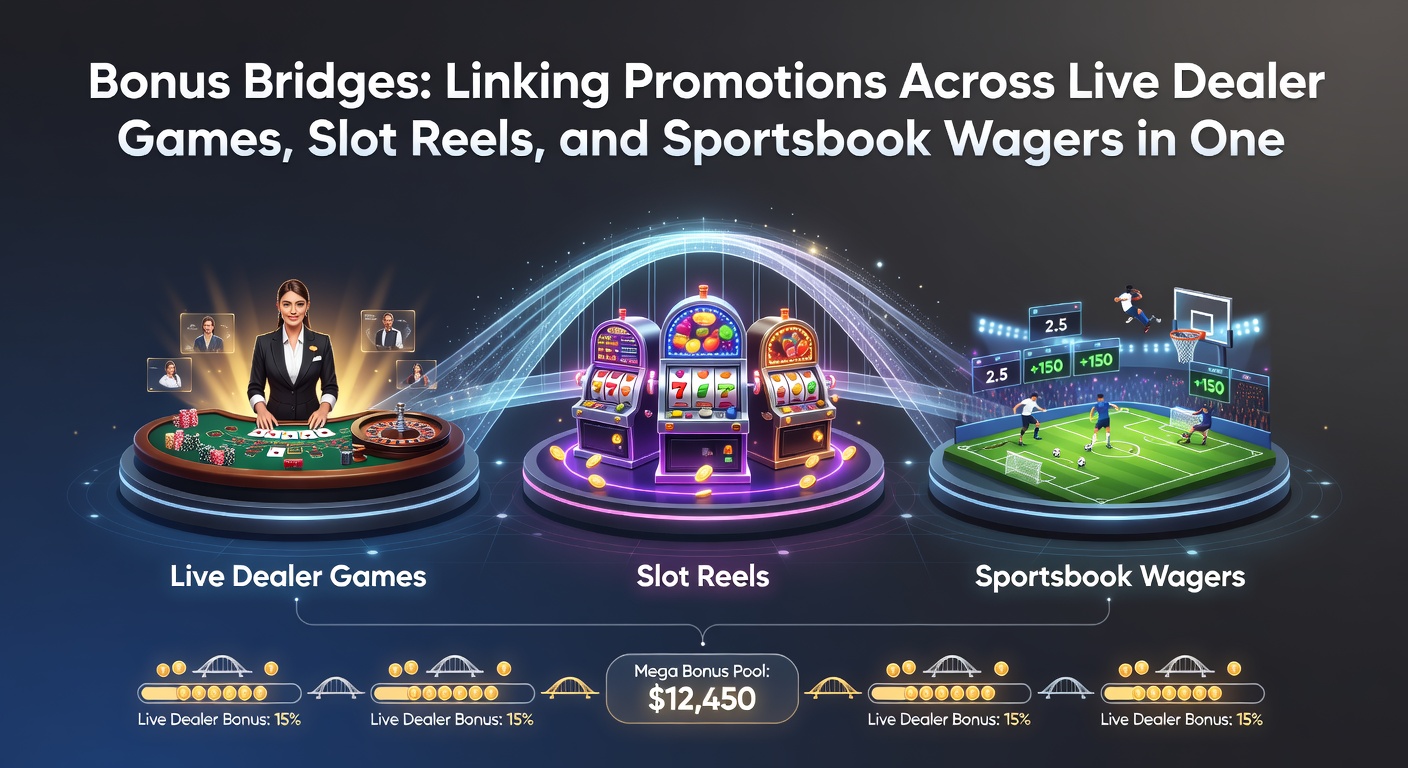 Infographic depicting bonus flow from sportsbook bet to live dealer table and slot spins on a smartphone