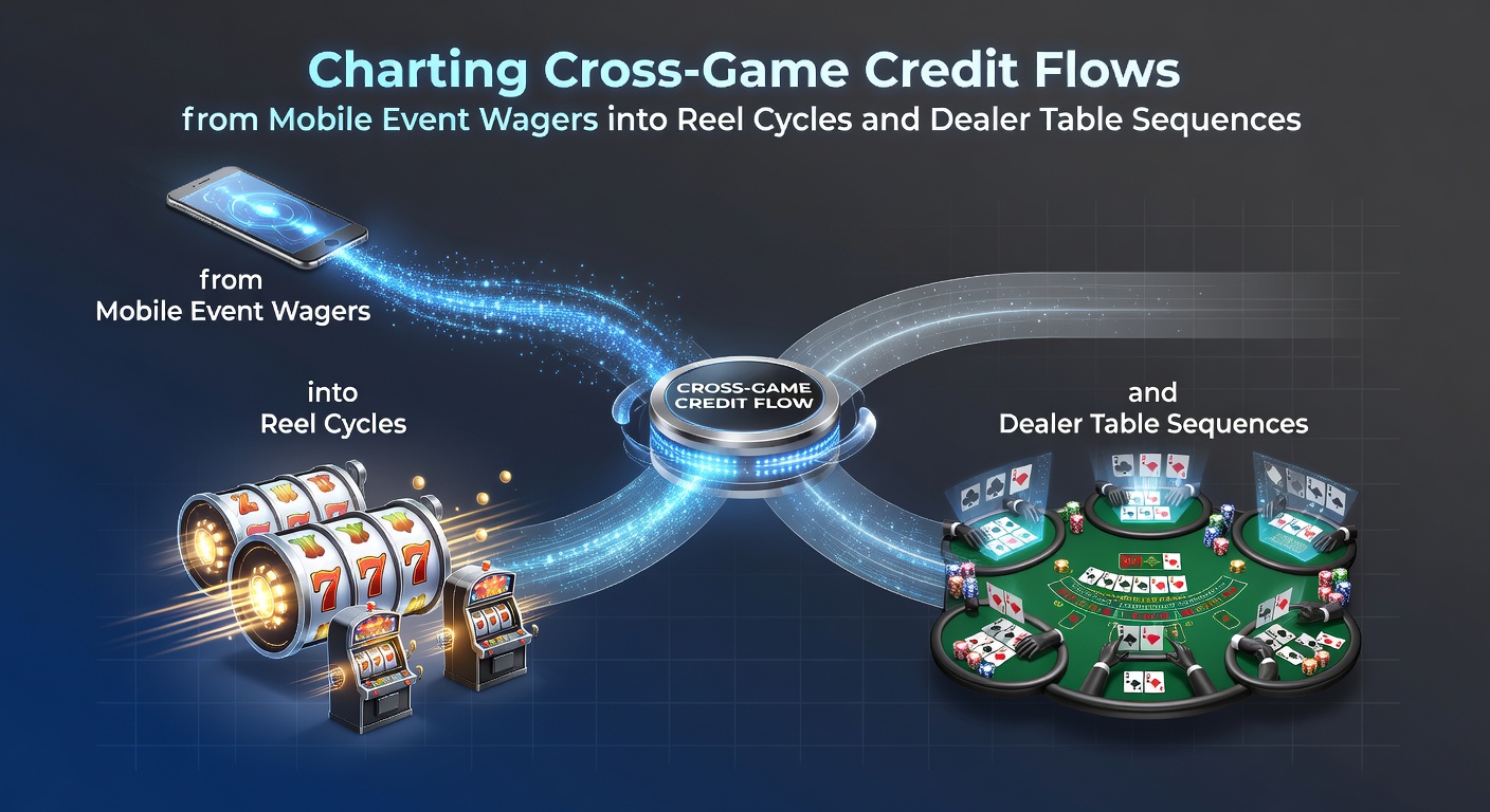 Visualization of credit flows from mobile event wagers into slot reel cycles and dealer table sequences