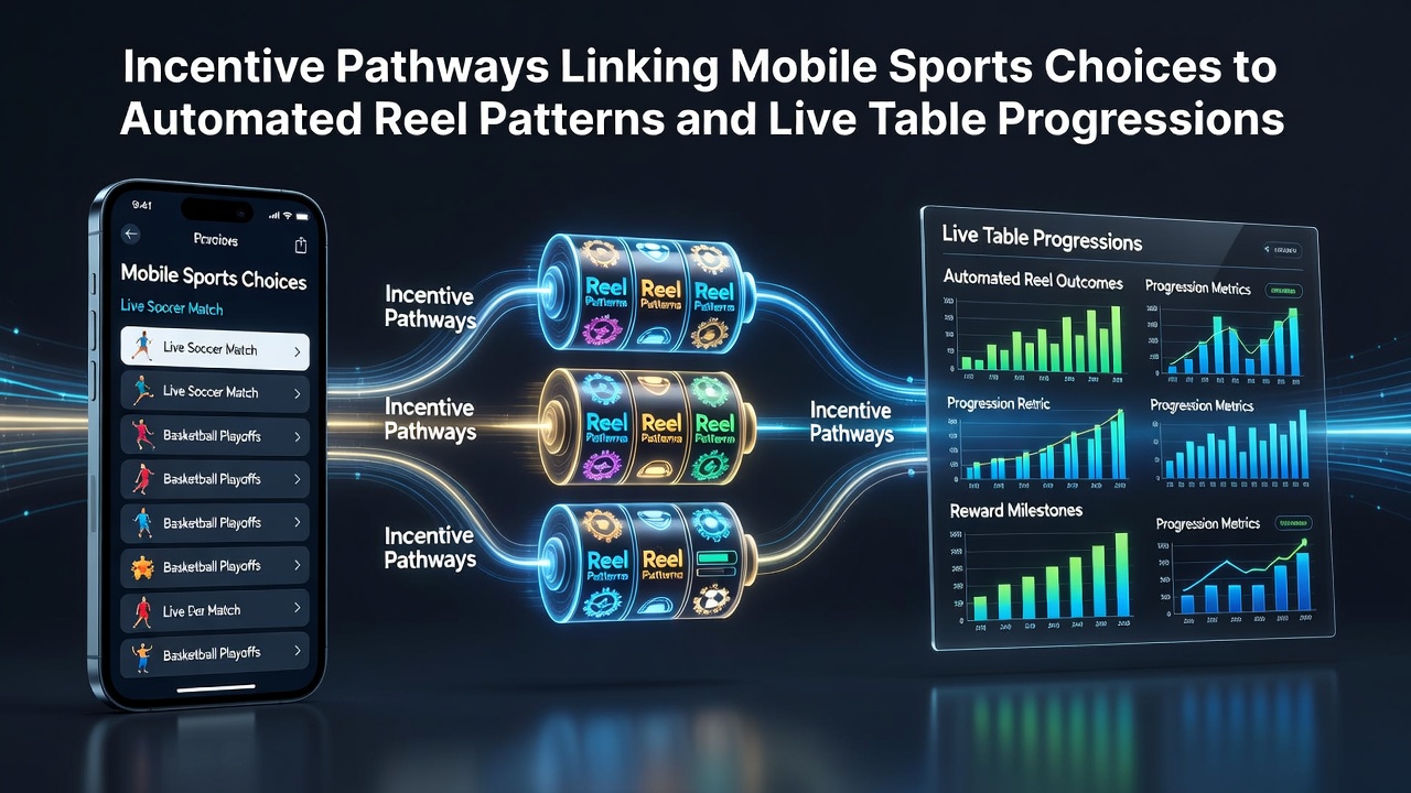 Mobile device displaying interconnected sports betting interface transitioning into slot reel patterns and live table game progressions