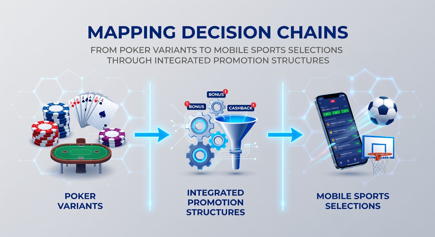 Diagram illustrating decision pathways linking poker variants with mobile sports betting options via unified promotion systems