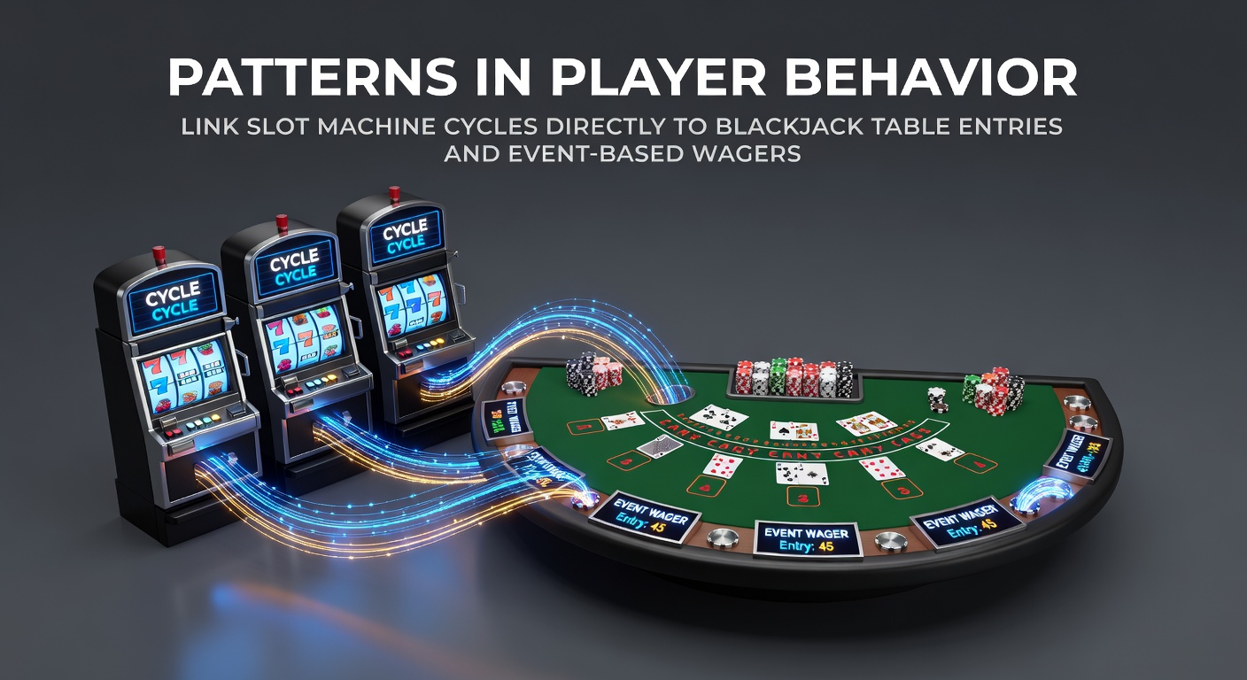 Visual representation of slot machine cycle data transitioning into blackjack table activity and timed wager events