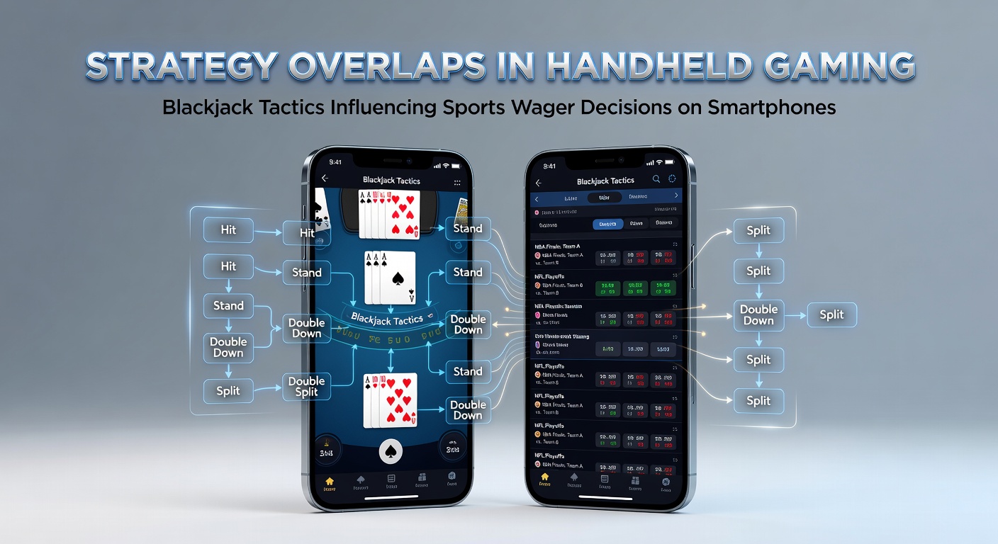 Smartphone screen displaying blackjack and sports betting apps side by side wth strategy charts