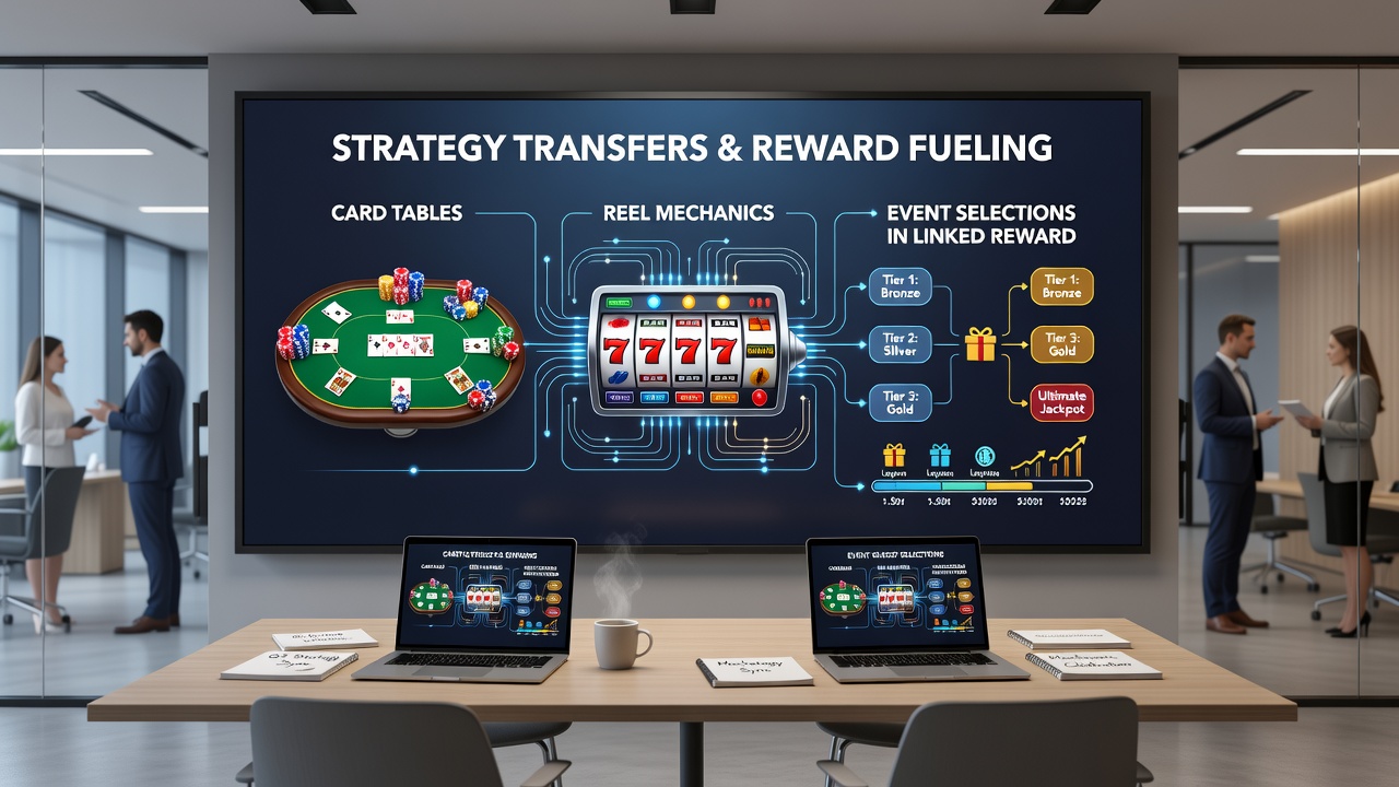 Diagram illustrating connections between reel mechanics, card strategies, and event wagering within reward systems