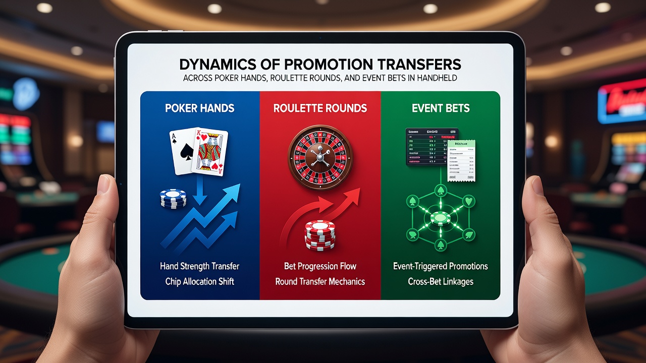 Diagram of credit flow from poker to roulette and sports events on mobile